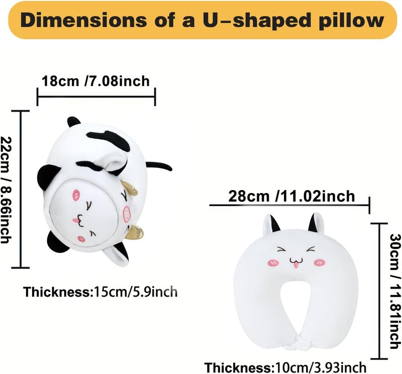 stocaggio Kids Travel Pillow - 2-in-1 Deformable Kids Neck Pillow for Traveling, Soft U-Shaped Pillow with Adorable Animal Design, Comfy Sleep and Play, Ideal for Airplanes and Traveling (QQ Milk Cow) - Image 2